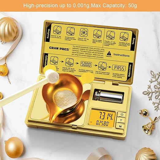 High Precision Milligram Scale,50g/0.001g Digital Mini Pocket Gram Scale,Mg Scale for Weighing Powders,Jewelry, Medicine, Gem, Reloading,Gold Scale with Cal Weight, Tweezer and Tray