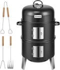 VIVOHOME 3-in-1 Vertical Charcoal Smoker, BBQ Smoker Grill with Built-in Thermometer, Air Vent, and 2 Access Doors, Idea for Parties, Backyard, Barbecues