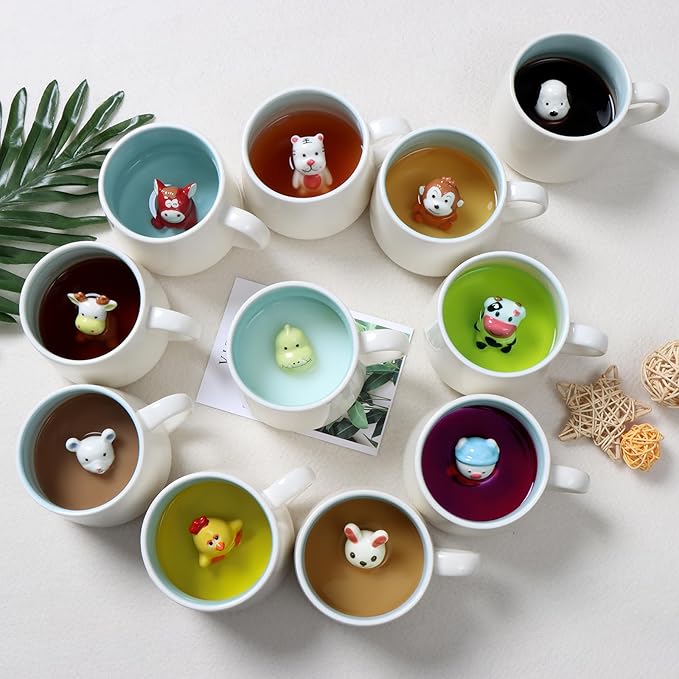 Surprise 3D Coffee Mug Animal Inside Cup 12 oz with Monkey,Cute Cartoon Handmade Ceramics Cup,Christmas Birthday Surprise for Friends Family or Kids (Monkey)