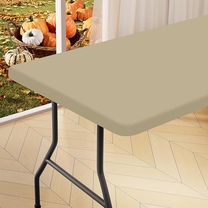 homing Rectangle Table Cloth Cover, Waterproof Polyester Elastic Fitted Tablecloth, Fits for 6 Foot Folding Tables, Washable Table Protector for Picnic, Camping, Outdoor (Taupe, 30" x 72")