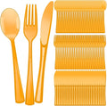 Minatee 150 Pieces Disposable Cutlery Set Plastic Silverware Heavy Duty Utensil Sets 50 Forks 50 Knives 50 Spoons for Home Office School Party Picnics Restaurant Outdoor Events(Orange)