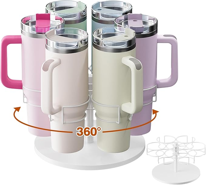 Water Bottle Organizer for Stanley 40 oz, Rotating Stanley Cup Organizer Holder, Tumbler Organizer Holder, Stanley Cup Accessories, Easy to Install, White（Patented Product）