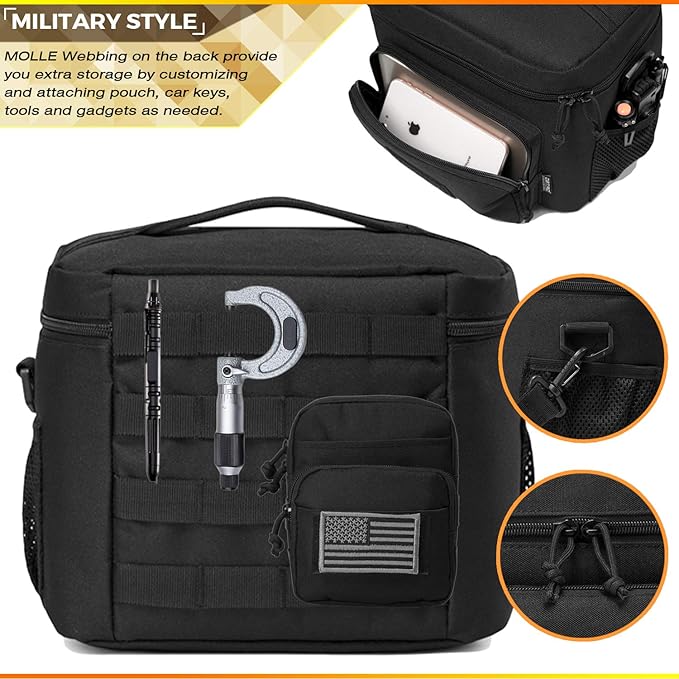 DBTAC Tactical Lunch Bag for Men Women, 12 Cans Insulated Lunch Box for Adult | 9L Leakproof Lunch Cooler Tote for Work Office Outdoor Travel | Soft Easy To Clean Liner x2
