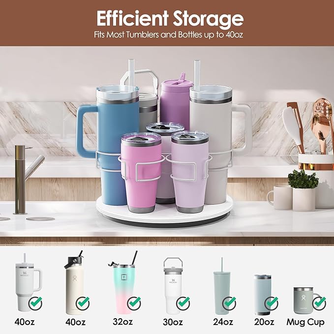 Water Bottle Organizer for Stanley 20/30/40oz, Rotating Stanley Cup Organizer Holder, Bottle Organizer for Stanley Simple Modern Owala Yeti, Tumbler Lazy Susan, White