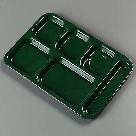 Carlisle FoodService Products Right Hand 6-Compartment Melamine Tray 14.5" x 10" - Forest Green, Length: 14.5