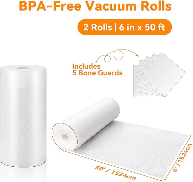Wevac Vacuum Sealer Bags 6x50 Rolls 2 pack for Food Saver, Seal a Meal, Weston. Commercial Grade, BPA Free, Heavy Duty, Great for vac storage, Meal Prep or Sous Vide