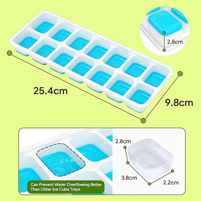 Ice Cube Trays 4 Pack, Airabc Silicone with Removable Lid, Easy-Release Flexible 14-cube Trays, LFGB Certified and BPA Free, Stackable Covers for Cocktail, Freezer