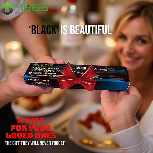 MBBS Meat Thermometer Digital with Foldable Probe | Instant Read, Ultra Fast & Backlit | 100% Waterproof (IP66) | for Kitchen, BBQ, Grill, Smoker | °C/°F Switchable (Black)