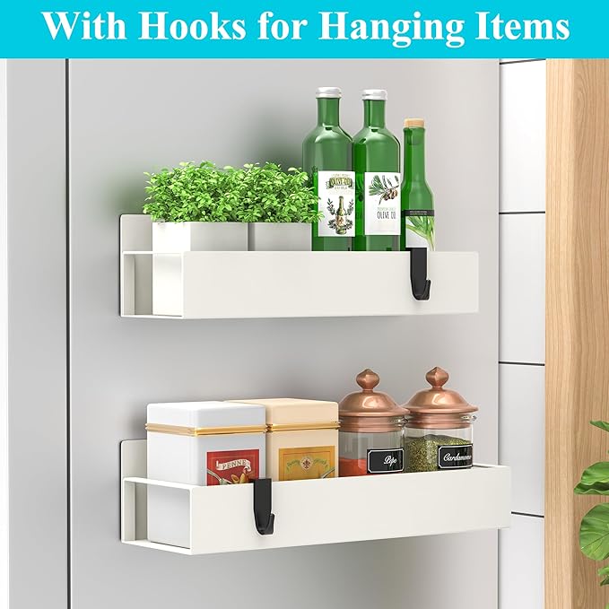 2 Pack Magnetic Spice Storage Rack Organizer for Refrigerator and Oven, Cream White Fridge Organizers and Storage