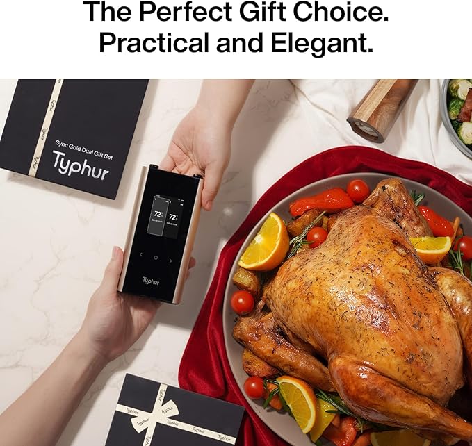 Typhur Sync Gold Dual Gift Set, WiFi Wireless Meat Thermometer with 2 Slim Probes & Storage Case, 6 Sensors, 10x Stronger Signal, Smart Base, ±0.5℉ Accuracy, for Grill BBQ Oven Smoker