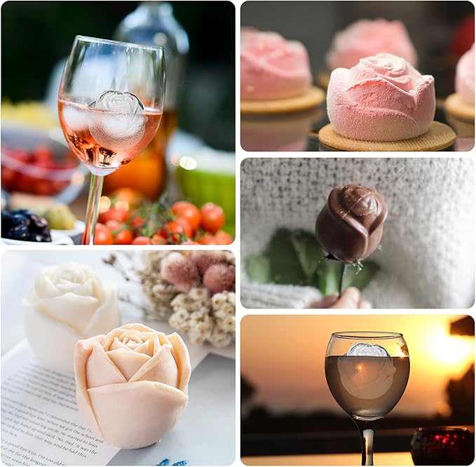 Ice Cube Tray, Mikiwon 2 inch Rose Ice Cube Trays With Covers, 6 Cavity Silicone Rose Ice Ball Maker, Easy Release Large Ice Cube Form for Chilled Cocktails, Whiskey, Bourbon & Homemade Juice Black