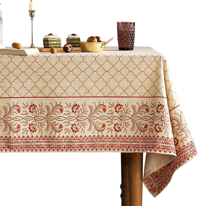 ISAENNE Designer Linen Floral Tablecloth Rectangle,Pale Yellow Elegant Farmhouse Indoor Table Cloth,Durable Decor Tablecloths for Dining Kitchen Thanksgiving Christmas,55"*87"-Chamonix A