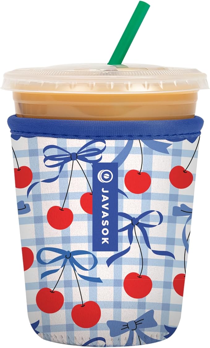 Sok It JavaSok Iced Coffee & Cold Soda Insulated Neoprene Cup Sleeve (Cherry Picked, Small: 16-20oz)