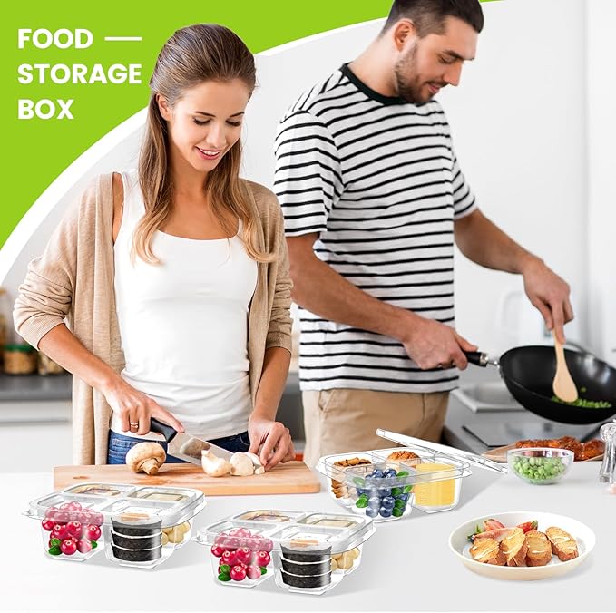 AQSXO Bento Snack Food Containers 10 Pcs, Divided Food Storage with Lids for Travel, Reusable Meal Prep Lunch Containers.