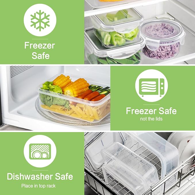 HOMBERKING 32 Pieces Food Storage Containers Set with Snap Lids (16 Lids + 16 Containers), Meal Prep Airtight Plastic Containers, BPA-Free Lunch Containers for Kitchen Organization, Pantry, Home, Grey