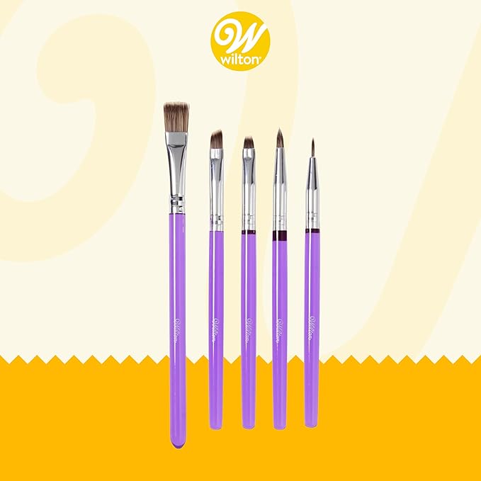 Wilton 5-Piece Decorating Brush Set - Food Safe Decorating Brushes for Dusting Edible Glitter and Painting with Edible Color on Treats, Synthetic Bristles