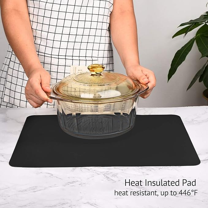 Gartful Silicone Mats for Kitchen Counter, Thicker 0.06", 25 x 17 inches Multipurpose Table Mat, Silicone Pad Desk Work Mat, Nonstick Nonskid Heat-Resistant Pad, Placemat, Black, 2PCS