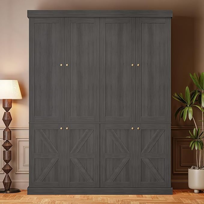 70.8" Tall Bookshelf with Doors, Farmhouse Modular Bookcase with 4-Tier Adjustable Shelves, Large Storage Cabinet for Home Office, Living Room, Black