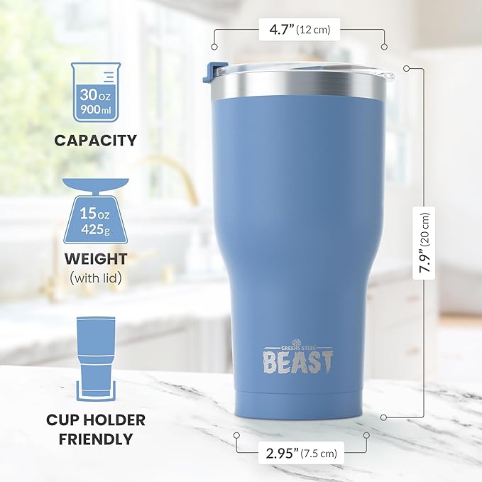 Beast 30 oz Tumbler Stainless Steel Vacuum Insulated Coffee Ice Cup Double Wall Travel Flask (Stormy Sky Blue)