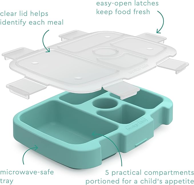 Bentgo® Kids Tray with Transparent Cover - Reusable, BPA-Free, 5-Compartment Meal Prep Container with Built-In Portion Control for Healthy, At-Home Meals & On-the-Go Lunches (Seafoam)