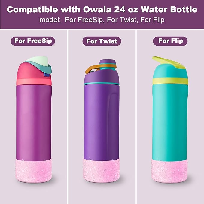 2 PCS Glitter Silicone Boot for Owala Water Bottle, Anti-Slip Protective Sleeve for FreeSip/Twist/Flip Stainless Steel Water Bottles Accessories