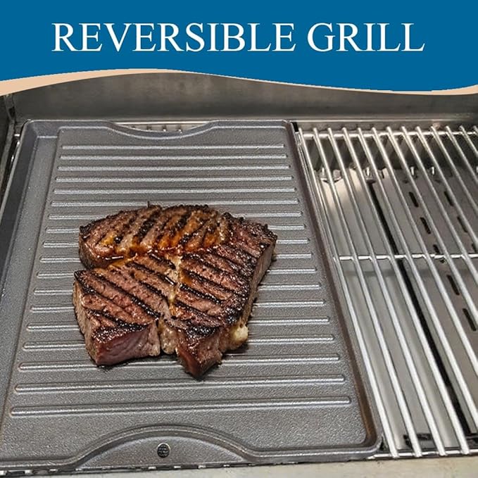 CA124B (1-Pack) 17.48x12.48 inches Cast Iron Griddle for Broil King Baron 320, 340, 420, 440, 490, Huntington 2122-64 2122-67 6020-54 6020-57 6020-64 6020-67 6023-89, Sterling 5020-54