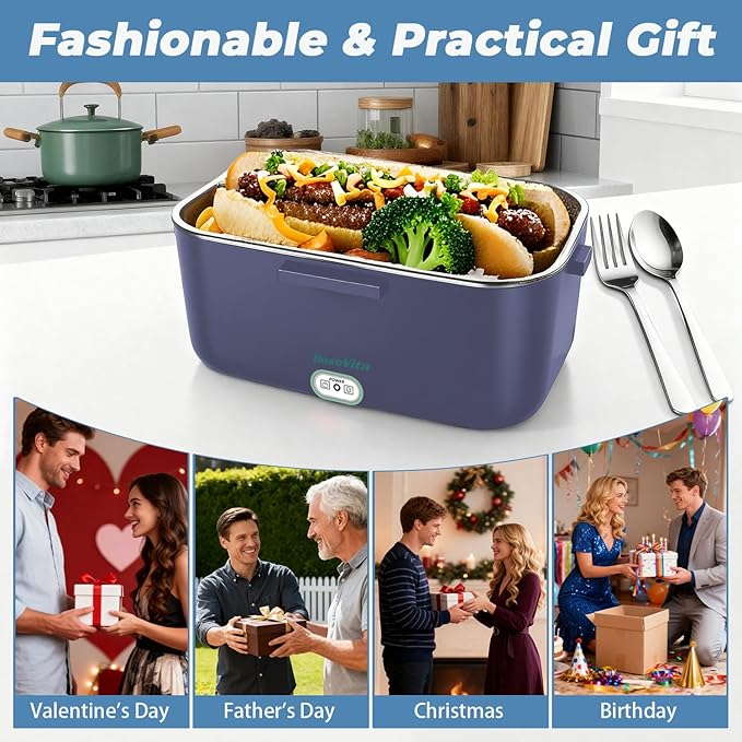 Extra-Large Electric Lunch Box For Adults Holds up to 8 Cups - 80W Heated Lunch Box 1.8L Electric Food Warmers for Travel & Work, Portable Food Warmer - Loncheras Para Hombres De Trabajo