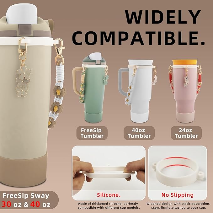 Silicone Boot Set for Owala Water Bottle 24 oz, 32 oz, 40 oz - Includes Anti-Slip Sleeve & Water Bottle Handle Strap, Perfect Owala Accessories, Fits Owala Tumbler, Owala FreeSip, Owala Candy Coated