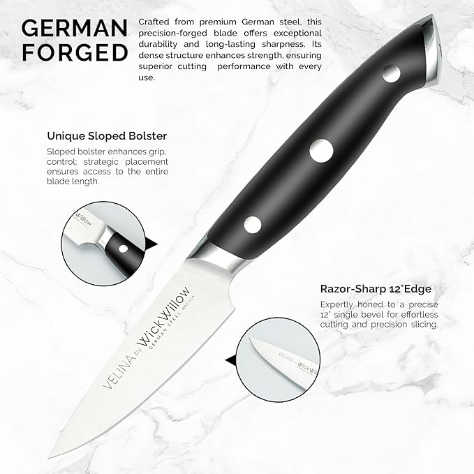 3.5" Paring Knife – Razor Sharp German Steel DIN1.4116 – Precision Fruit & Vegetable Knife for Peeling & Trimming – Full Tang & Ergonomic Handle – Gift Box – Velina Series