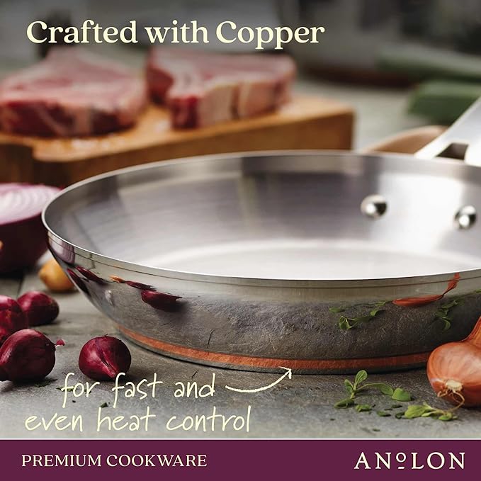 Anolon Nouvelle Stainless Steel Cookware Pots and Pans Set, 10 Piece