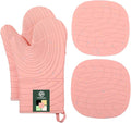 4 Pieces Oven Mitts of Macaron Color Thickened Non-Slip Silicone Kitchen Gloves, Heat Resistant up to 750F, Essential for Kitchen Baking (Pink)