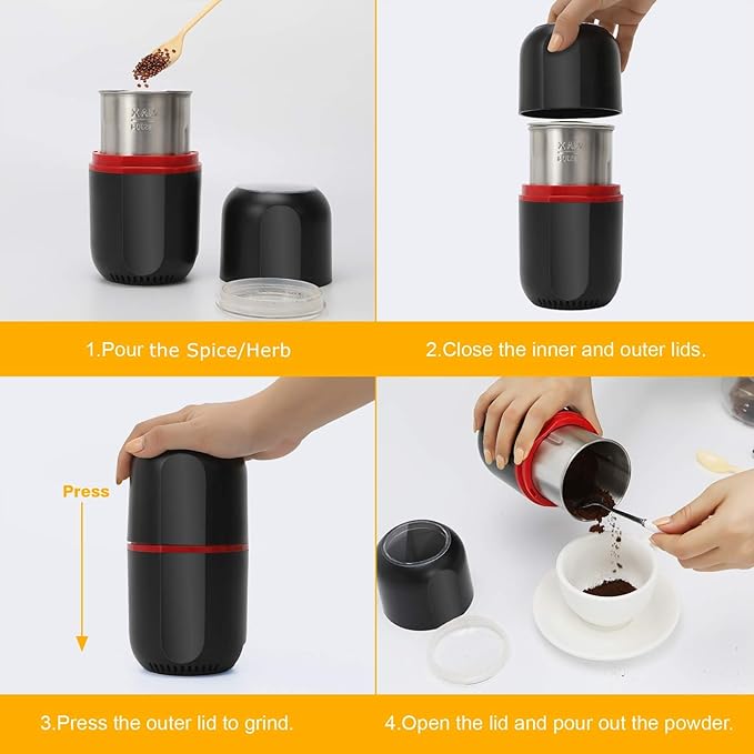 Herb Grinder Electric, Turimon Large Herbal/Coffee Grinders/Mill/Crusher for Spice and Herbs With Cleaning Brush - Black