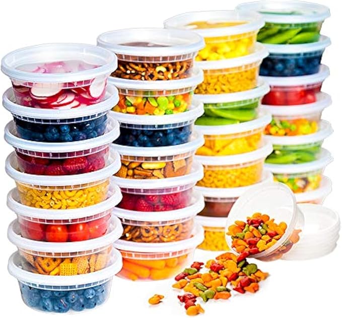 Deli Food Storage Containers with Lids 24 Sets 8oz - Clear Disposable Meal Prep, Microwave Plastic Containers with Lids, BPA Free, Stackable, Leakproof, Reusable Deli Containers, Freezer Safe