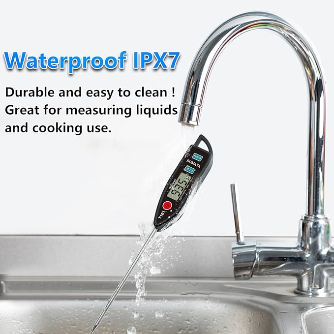 BOMATA 2 Pack Waterproof IPX7 Meat Thermometer Instant Read Food Thermometer with Long Probe for Water, Liquid, Kitchen Cooking, Grill,BBQ ! T101 X 2 Pcs (Black & Red)…