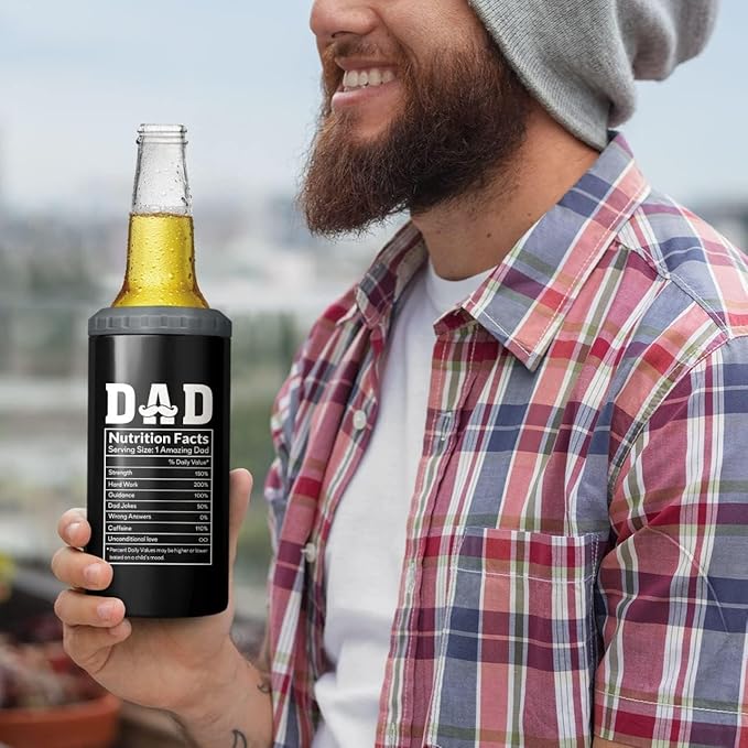 SANDJEST 4-in-1 Dad Tumbler Gifts for Dad from Daughter Son - 12oz Dad Nutrition Facts Can Cooler Tumblers Cup - Stainless Steel Insulated Cans Coozie Christmas, Birthday, Father's Day Gift for Daddy
