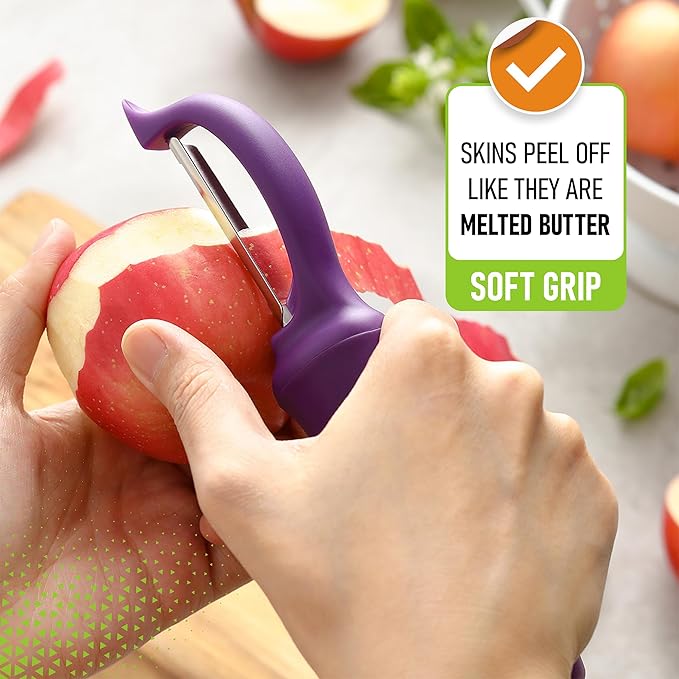 Spring Chef Professional Purple Swivel Vegetable Peeler for Kitchen, Stainless Steel Potato Peeler with Soft Grip Handle, Perfect For Veggie, Fruit, Carrot, Apple, Cucumber - Dishwasher Safe