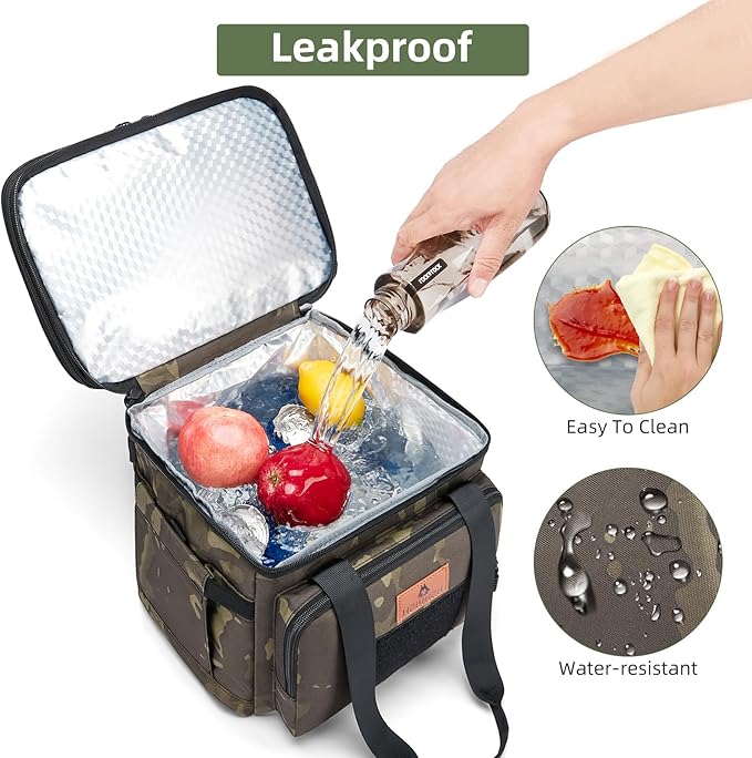 HSHRISH Lunch Box for men, Large Expandable Insulated Lunch Bag, Durable Waterproof Leakproof Tactical Cooler Bag for Men Work Beach Picnic Trips, 24 Cans/16 L, Black-Camo
