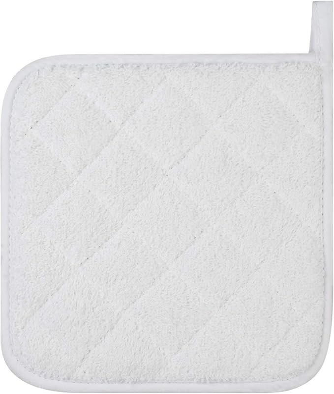 100% Cotton Kitchen Everyday Basic Terry Pot Holder Heat Resistant Coaster Potholder for Cooking and Baking Set of 5 White