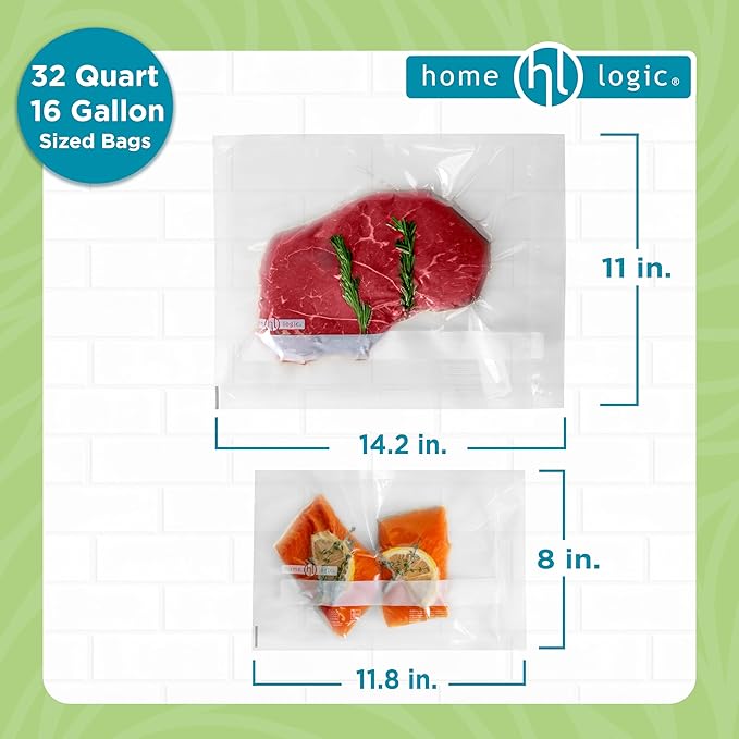 Home Logic Vacuum Bags for Food Sealer Pre-Cut Combo Pack 16gal & 32qt for Freezer and Sous Vide - Microwave Safe Clear