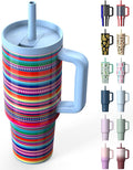 TILUCK 40 oz Tumbler with Handle, Vacuum Insulated Stainless Steel Travel Mug with 100% Leak-Proof Silicone Straw Lid, Cupholder Friendly Water Bottle(RainbowStripes, 40oz)