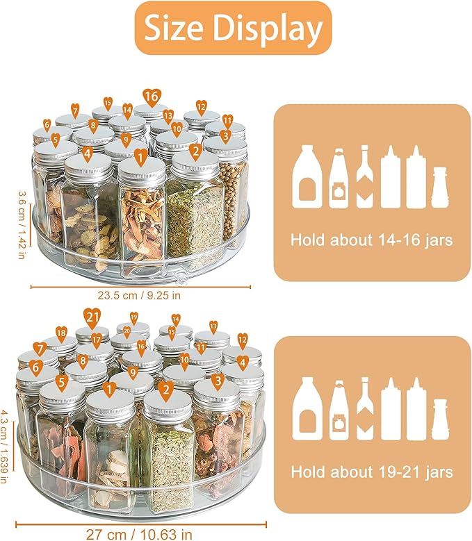 Roninkier Clear Lazy-Susan Turntable Cabinet-Organizer – 2-Pack 11-Inch Lazy Susan Spice Rack Storage for Fridge Refrigerator Pantry