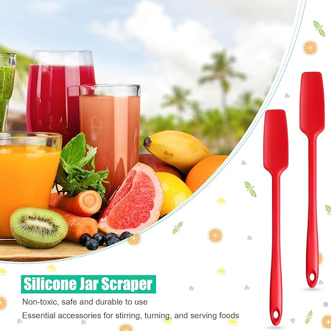 2 Pieces Long Handle Silicone Jar Spatula Kitchen Scraper Spatula Non-Stick Rubber Silicone Scraper for Jars, Smoothies, Blenders Cooking Baking Stirring Mixing (Red)