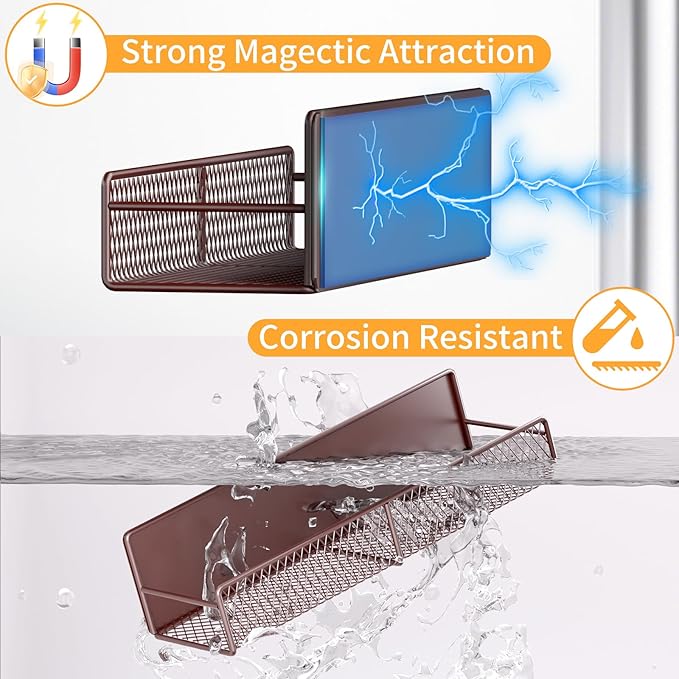 Magnetic Spice Rack for Refrigerator, 2 Pack 100% Metal Strong Magnet Shelf, Space Saving Spice Organizer W/ Hooks, Movable Magnetic Fridge Shelf, Kitchen Home Laundry Room Storage Organization, Brown