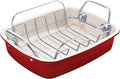 KITESSENSU Nonstick Turkey Roasting Pan with Rack 17 x 14 inch - Large Chicken Roaster Pan for Oven - Wider Handles & Heavy Duty Construction - Suitable for 24lb Turkey, Red