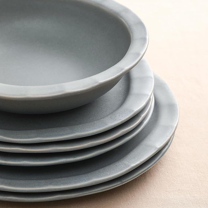 Stone Lain Oasis 4-Piece Dinner Plate Set Stoneware, Grey Blue