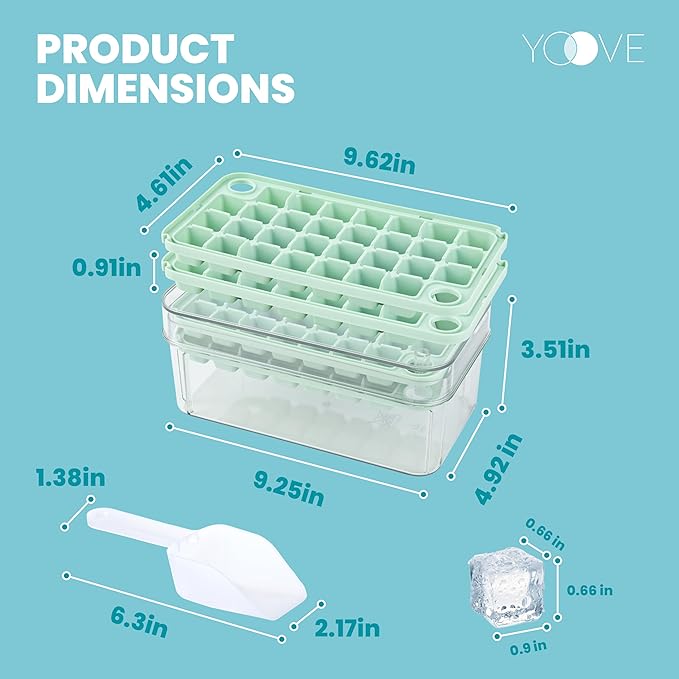 Yoove Ice Cube Tray with Lid and Bin | Press and Easy to Release Ice Cube Trays for Freezer | 2 Ice Tray, 60 refreshing Ice Cubes | Ice Molds for Fruits, Soda, Cocktails, Whiskey, Iced Coffee and Wine