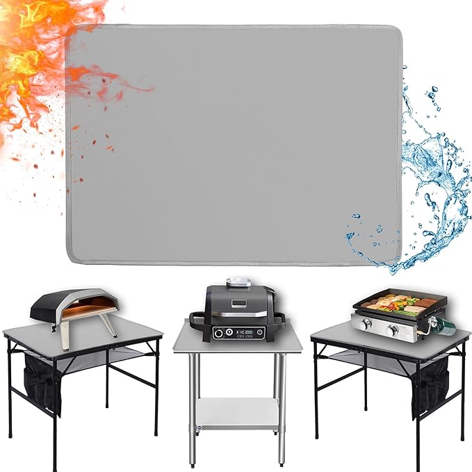 24 x 31in Fireproof Grill Mats for Outdoor Grill to Protect Your Grill Table - Heat Resistant Grill Table Mat - Waterproof & Oilproof BBQ Mat - Grey
