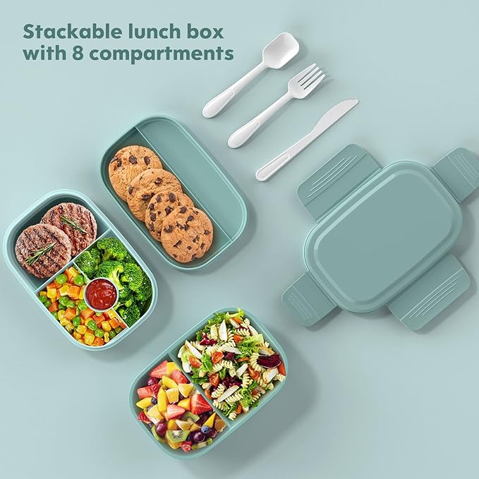 Adult Lunch Box,3 Stackable Bento Lunch Containers for Adults, Modern Minimalist Design Bento Box with Utensil Set, Leak-Proof Lunchbox for Dining Out, Work, Picnic