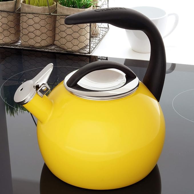 Chantal 40Th Anniversary Tea kettle, 2 Quart, Enamel Carbon steel, Whistling, Canary Yellow