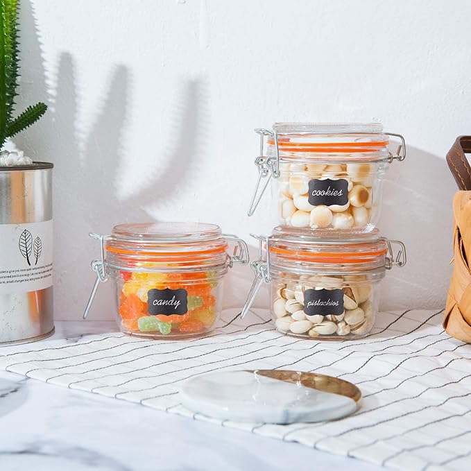Encheng Small Glass Jars With Airtight Lids, Glass Spice Jars 5 oz,Maosn Jars With Leak Proof Rubber Gasket 150ml,Glass Storage Containers With Hinged Lid,Kitchen Canisters 12 Pack